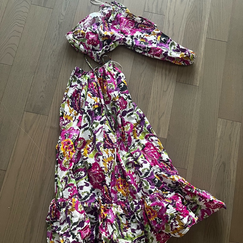Misa Los Angeles Asymmetrical Dress in Pink and Yellow Floral